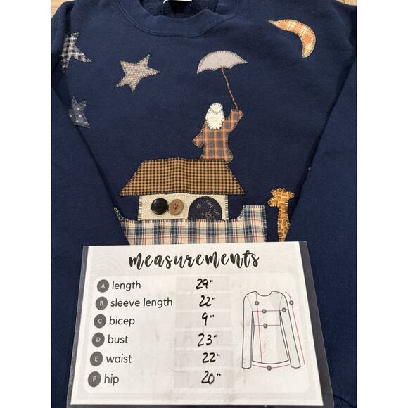 Vtg Noahs Ark Sweatshirt Applique Animals Bible Church USA Granny Navy Teacher - Picture 5 of 5